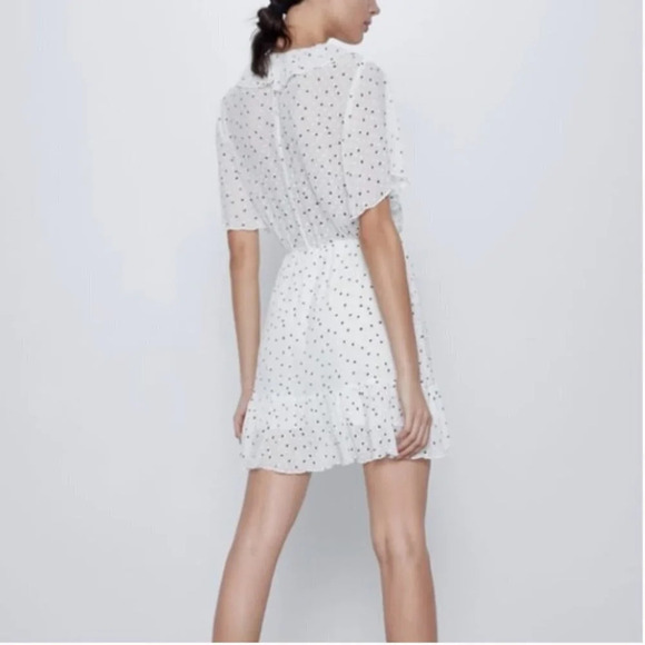 Zara Ruffle Mesh Polka Dot Playsuit Romper Dress White Black Size Small - Picture 6 of 6